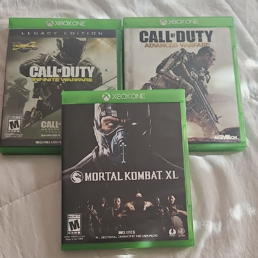 Xbox One Video Game Bundle - Call of Duty & Mortal Kombat XL - Green Cases